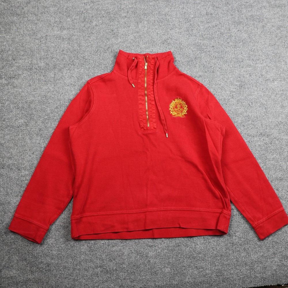 Lauren Ralph‎ Lauren Sweater Womens Large Red Half Zip Mock Neck Crest Cotton